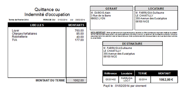 Quittance avec TVA
