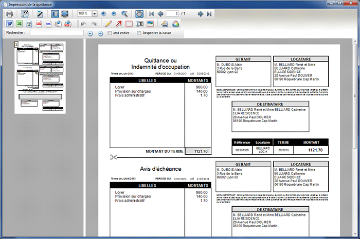 Edition des quittances et des avis d'échéances